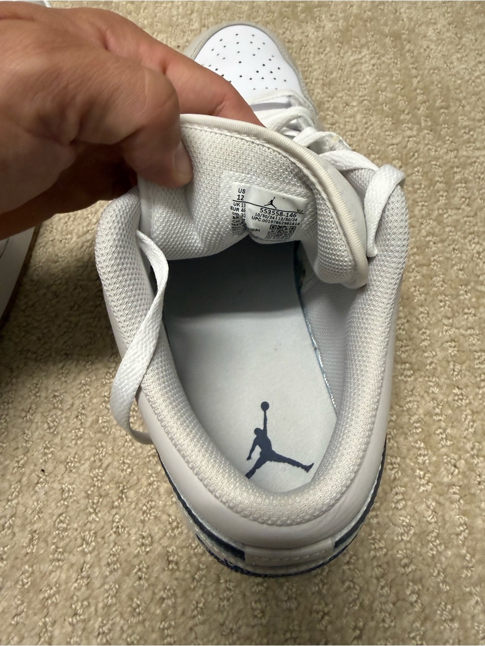Nike Air Jordan Dunk low Sneakers — White & Light Gray with Navy - Picture 6 of 7